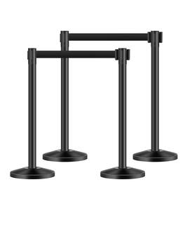VEVOR - Stanchion Post, 4 Pcs Stanchions with Retractable Belts, Carbon Steel Stanchions Queue with Sand Injection Hollow - Black