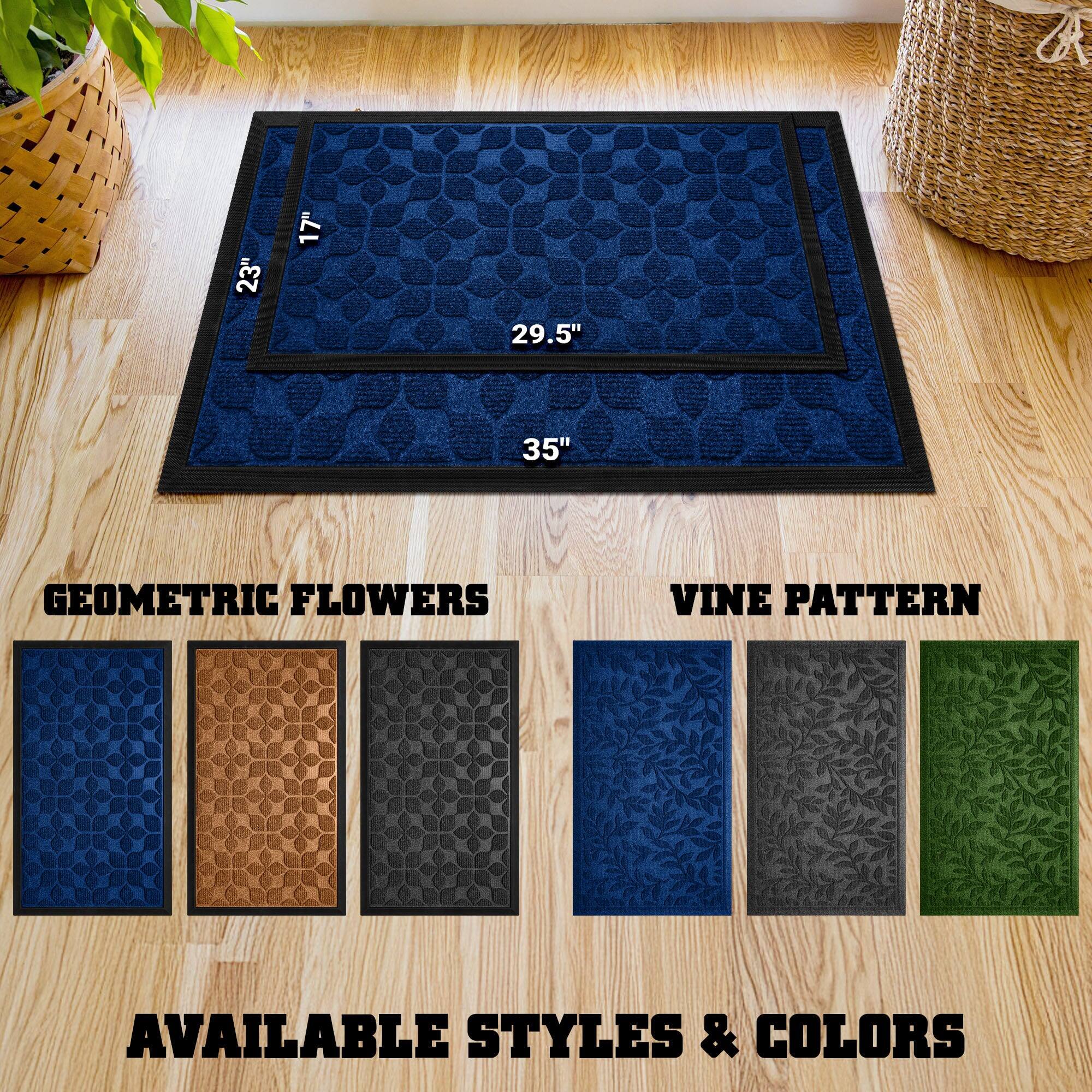 G128 Geometric Floral Door Mat, 23 x 35 In, Thick Polypropylene