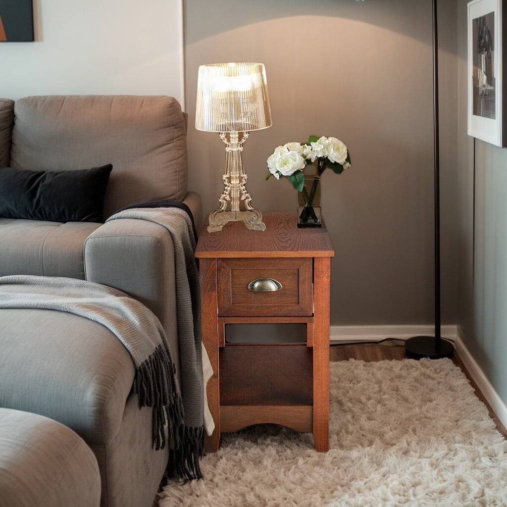 Front. Kadyn - Nightstand,Coffee Side Table,Set of 2 Contemporary Side End Table with Drawer-Walnut - Brown.