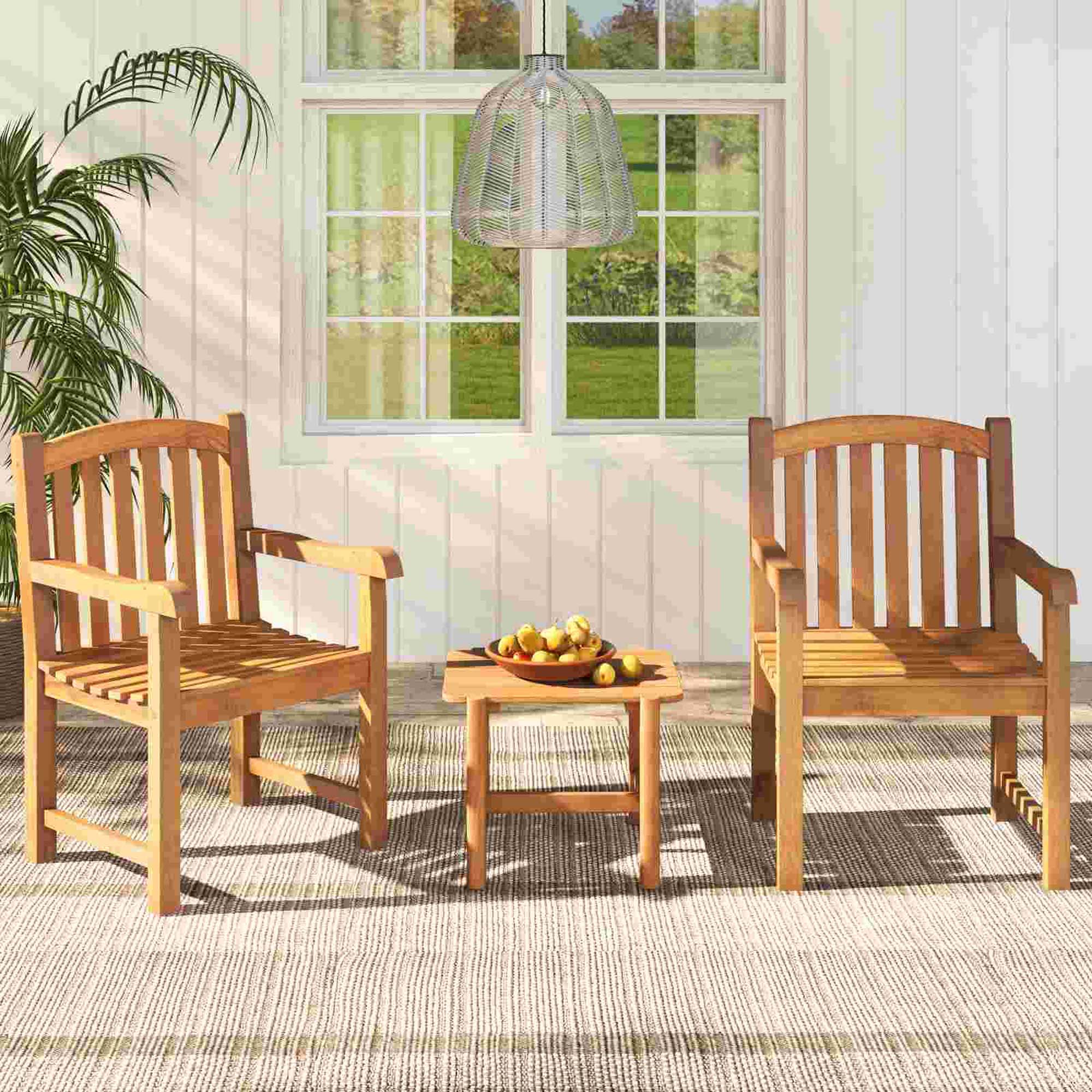 Alt View 1. Costway - 1 PCS Teak Wood Patio Dining Chair Outdoor Armchair with Slatted Seat & Solid Legs - Natural.