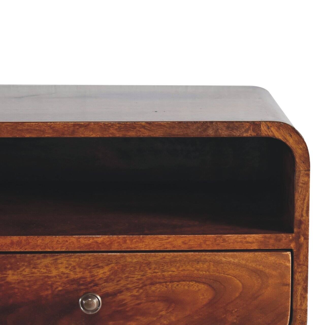 Back. Artisan Furniture - Artisan Furniture Solid Wood Large Chestnut Curve Floating Bedside, 1 Drawer, 1 Open Slot, Dark Brown - Chestnut.