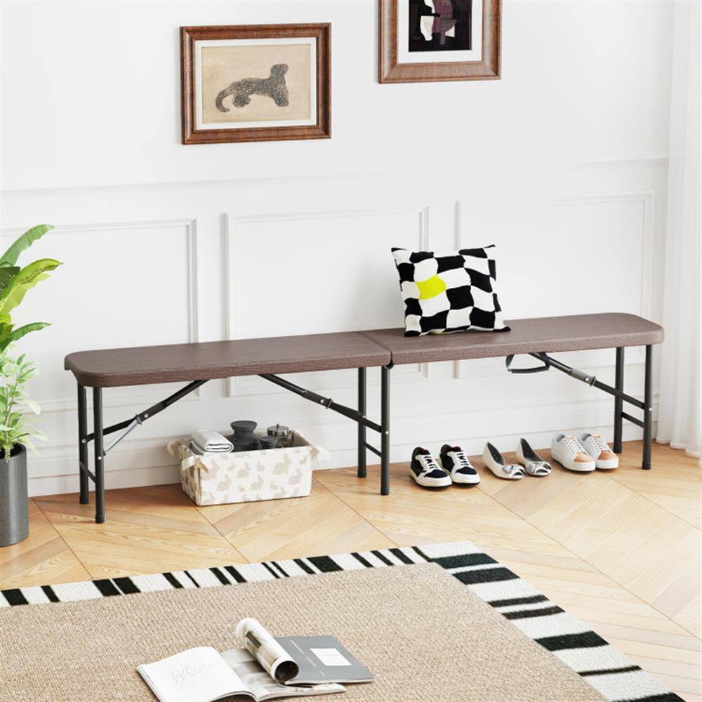 Alt View 7. Kadyn - Garden Bench, Patio Bench, 6 Feet Folding HDPE Bench with 1320 LBS Capacity and Handle Lock-Brown - Brown.