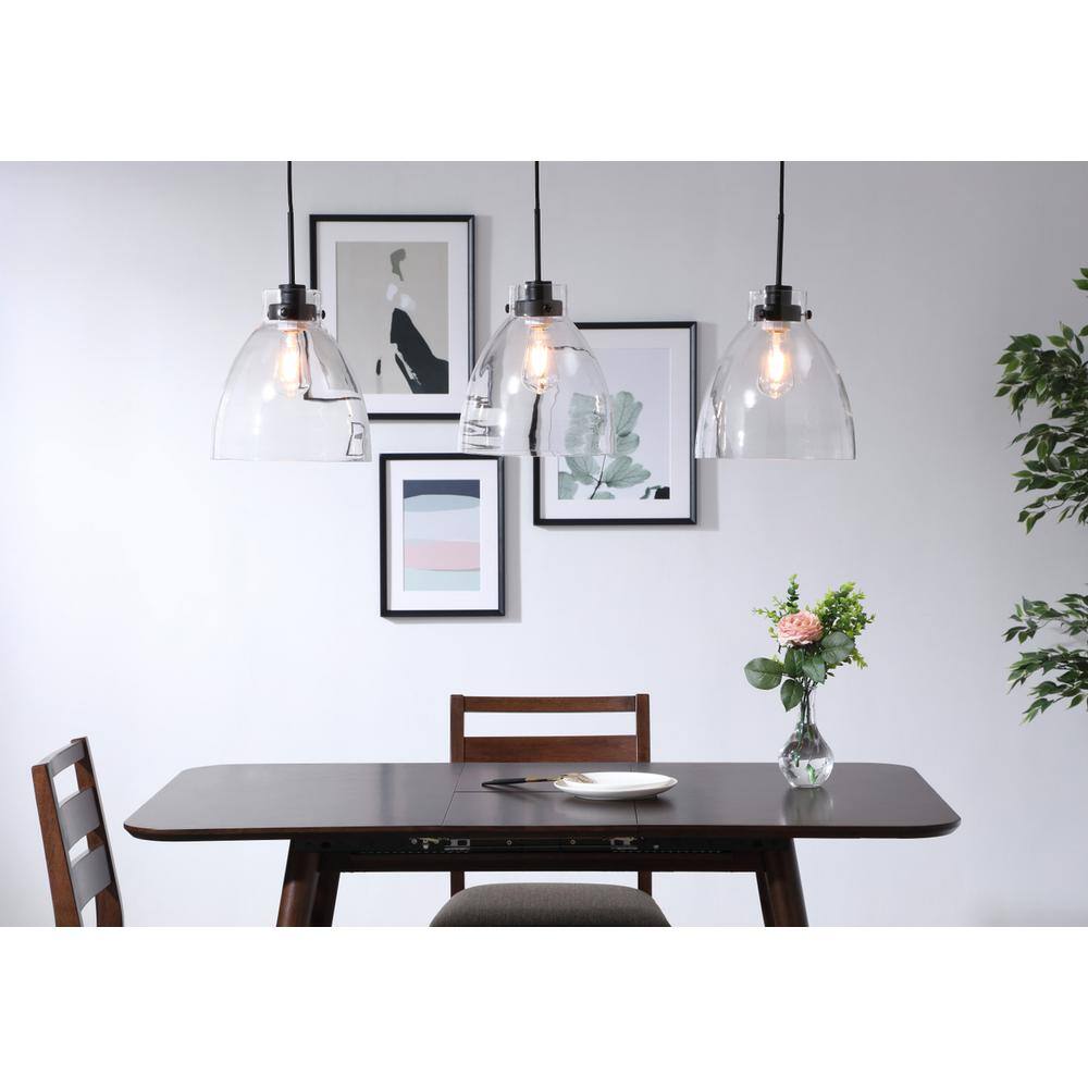 Angle. Living District - Frey 3 light Black and Clear glass pendant - Black And Clear Glass.