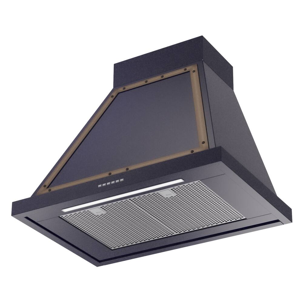 Alt View 2. ILVE - ILVE Nostalgie II Series 30 in. Noblesse Wall Mount Range Hood with 600 CFM (Burnished Trim) - Midnight Blue.