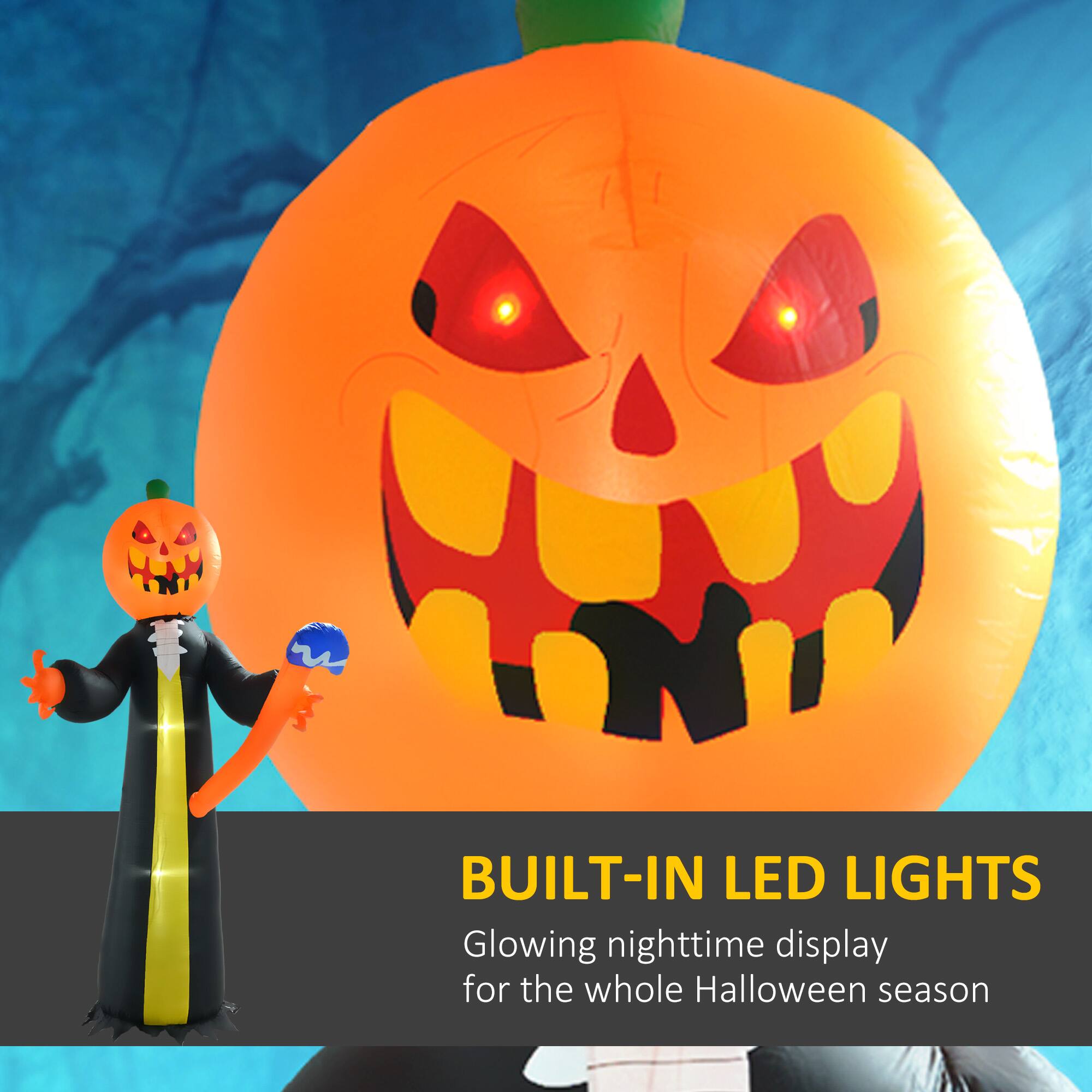 BUILT-IN LED LIGHTS: Glowing nighttime display for the whole Halloween season.