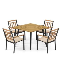 Mondawe - 5 Pieces Patio Dining Set with Cushions and 1.9 inches Umbrella Hole - Natural and Black