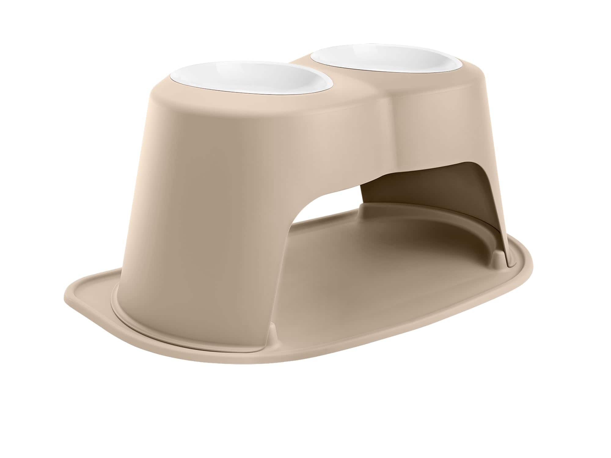 WeatherTech - Double High Pet Feeding System | Elevated Pet Bowls - 14" High 96oz (12 cup) BPA-Free Plastic Bowls - Tan