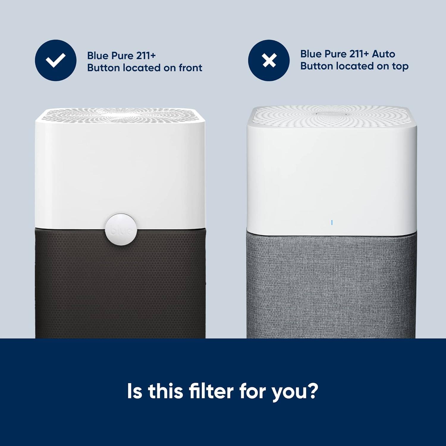 Blue Pure 211+ Button located on front  
Blue Pure 211+ Auto Button located on top  
Is this filter for you?