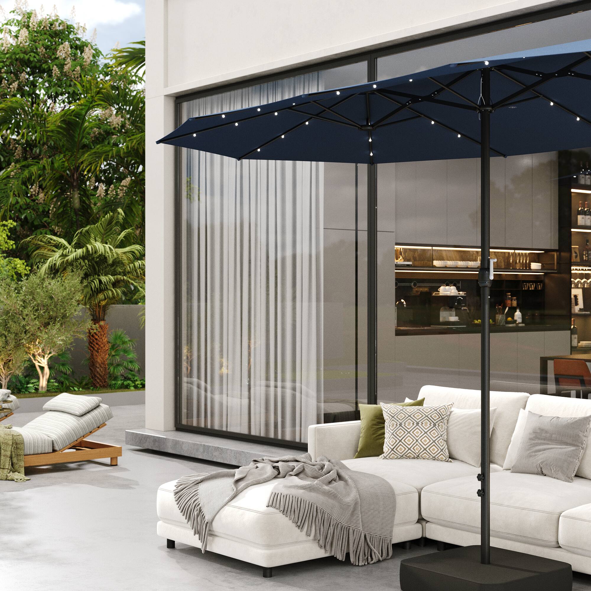 Alt View 7. Famapy - Large Rectangular Outdoor Patio Umbrella with Integrated Edge LED Lights Day-to-Night Shade Multiple Colors - Navy blue.