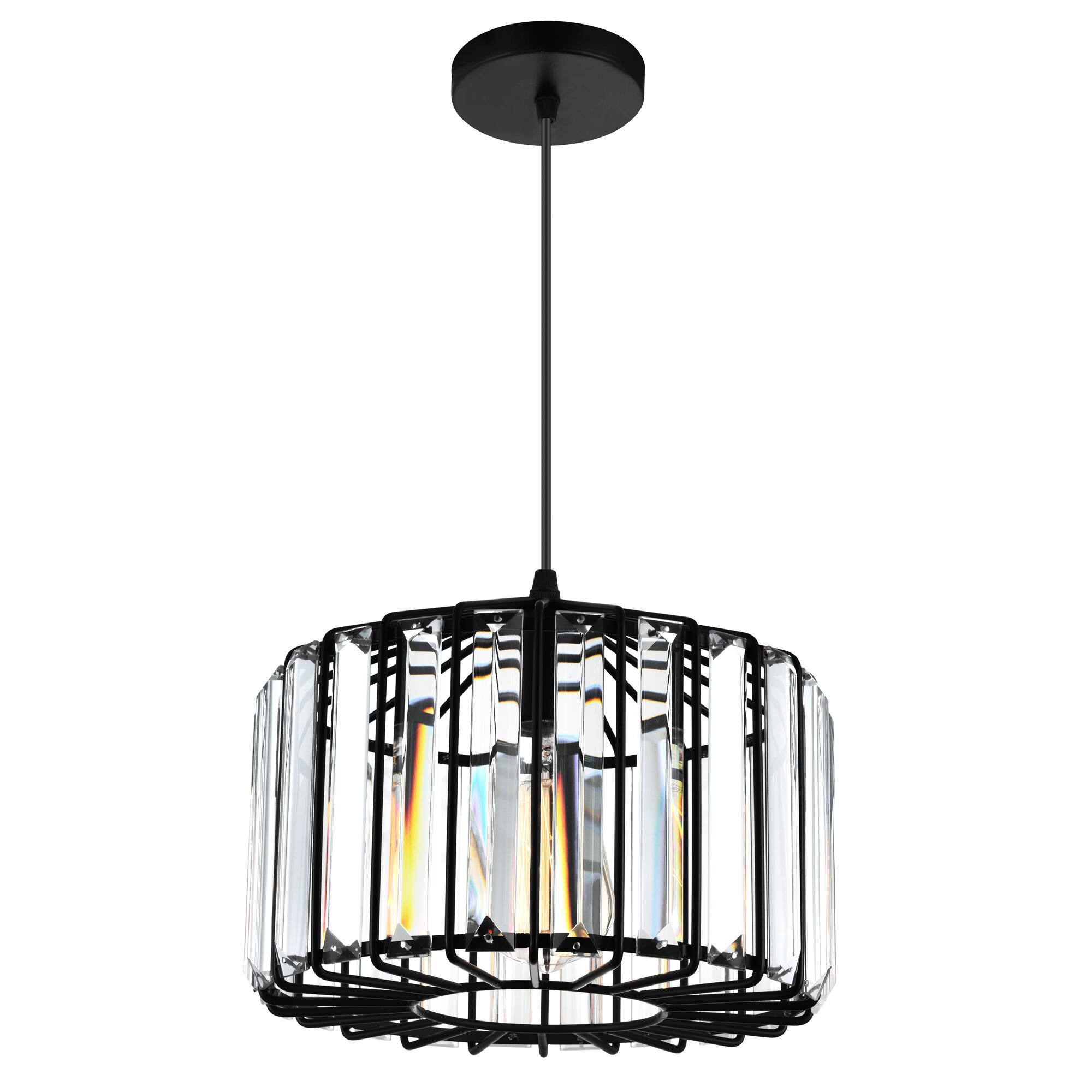 Left. CWI Lighting - Alethia 1 Light Drum Shade Pendant With Black Finish - Black.