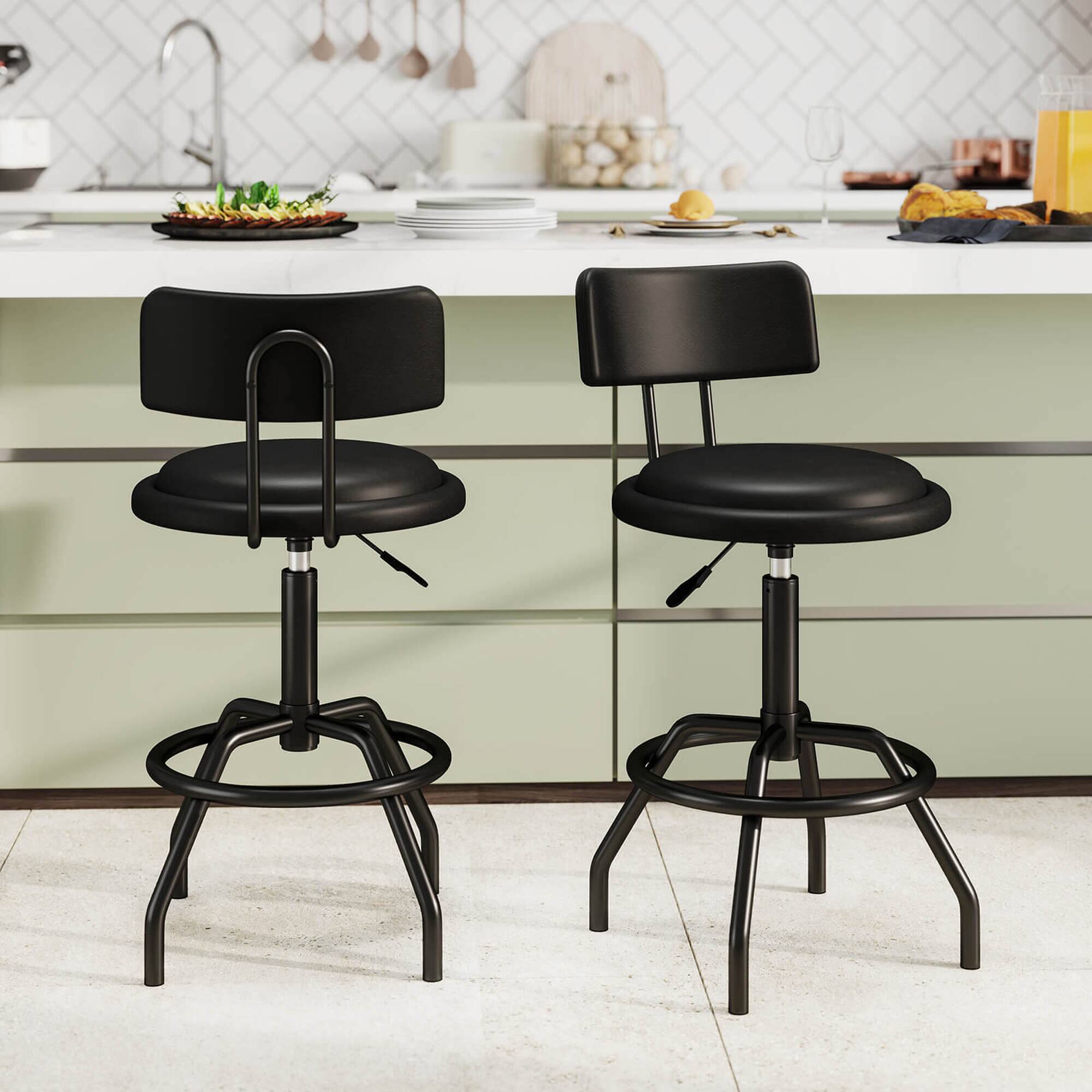 Alt View 3. Costway - Costway Counter Height Barstool Set of 2 with Padded Seat & Back Footrest Metal Frame - Black.