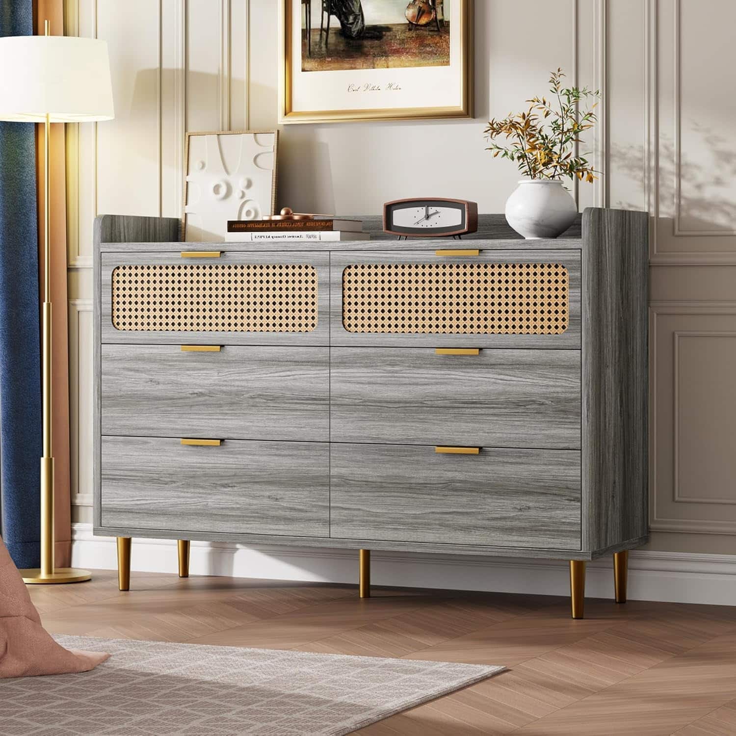 Jojoka - Storage Cabinet 6 Drawer Double Dresser Dresser TV Stand for Living Room, Hallway, Entryway - Gray