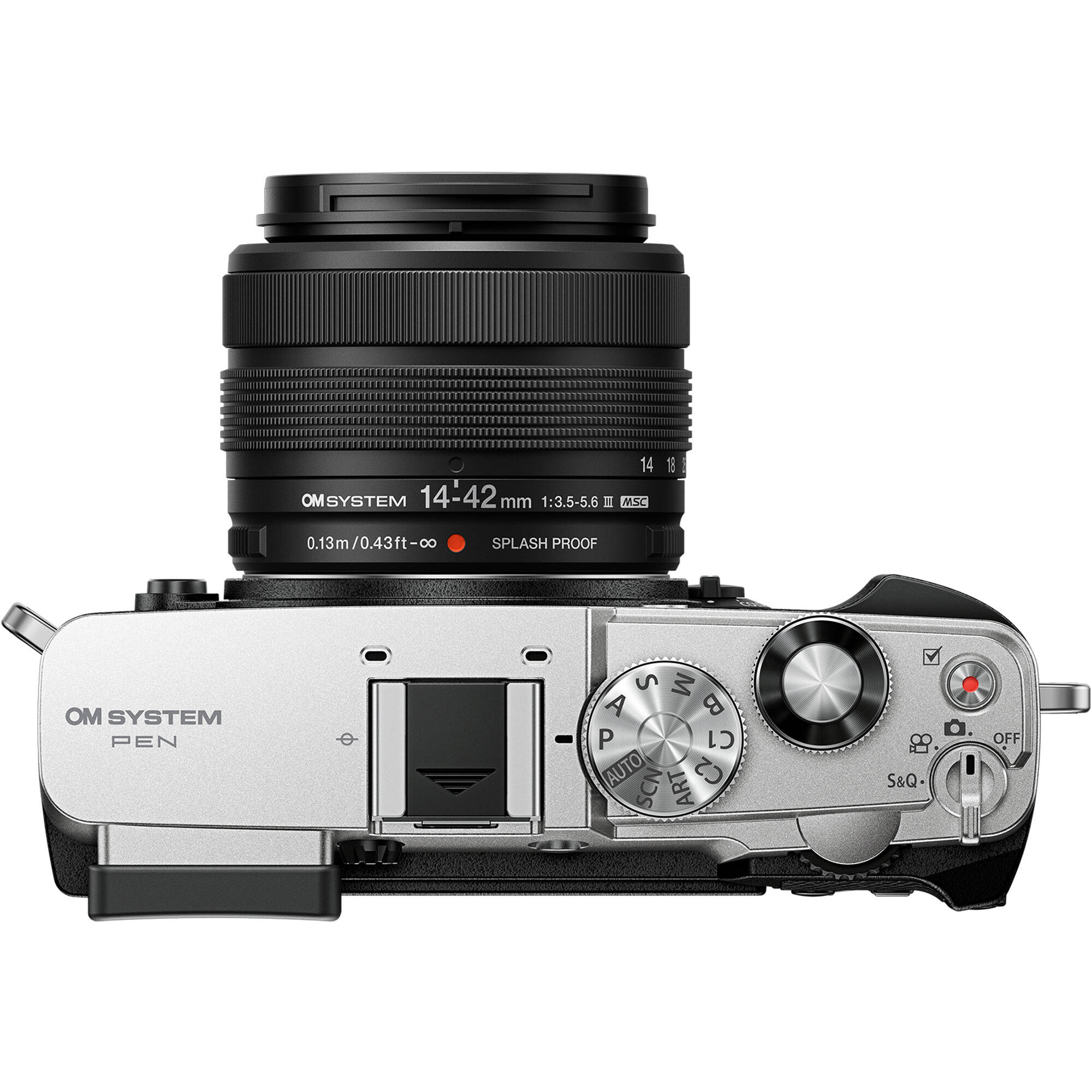 OM SYSTEM 14-42 mm 1:3.5-5.6 II MSC  
0.13m/0.43ft  
SPLASH PROOF  
OM SYSTEM PEN  
S M A P C1 AUTO SCN ART C2  
S&Q  
OFF