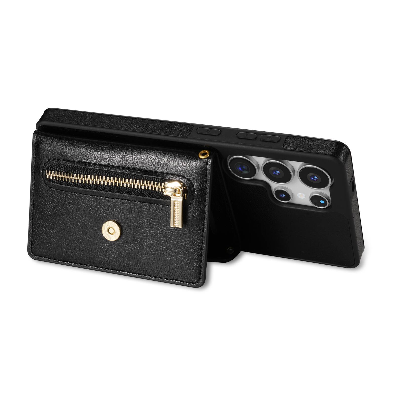 Back. Dteck - Crossbody Wallet Case for Samsung Galaxy S26 Ultra, Shockproof PU Leather Stand Cover with Zipper Pocket and Card Slots - Black.