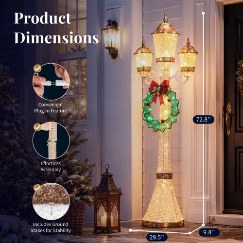 Product Dimensions

Convenient Plug-In Feature

72.8"

Effortless Assembly

Includes Ground Stakes for Stability

29.5"

9.8"