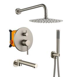 Boyel Living - Wall Mount Single Handle 1-Spray Tub and Shower Faucet 1.8 GPM Pressure Balance Valve Included - Brushed Nickel