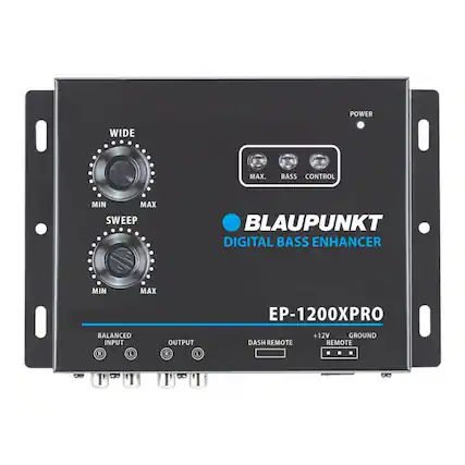 POWER
WIDE
MIN MAX
SWEEP
MIN MAX
BASS CONTROL
MIN MAX
BLAUPUNKT
DIGITAL BASS ENHANCER
EP-1200XPRO
BALANCED INPUT R L
OUTPUT R L
DASH REMOTE
+12V
GROUND
REMOTE