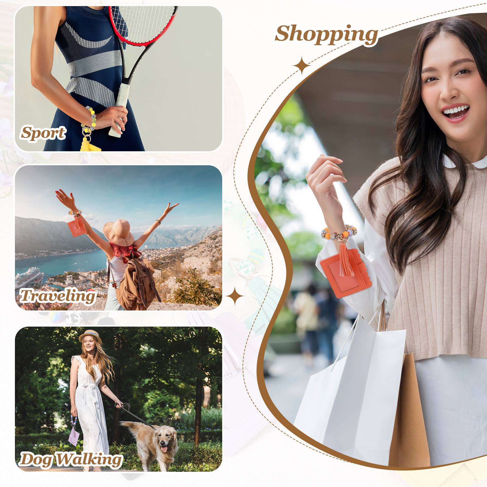 Shopping  
Sport  
Traveling  
Dog Walking