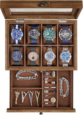 Songmics Home - 8-Slot Watch Box with Large Glass Lid - Rustic Walnut