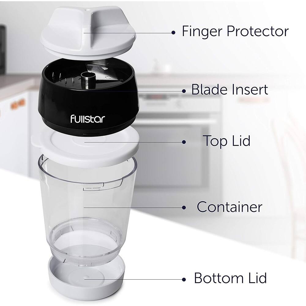 - Finger Protector
- Blade Insert
- Top Lid
- Container
- Bottom Lid
