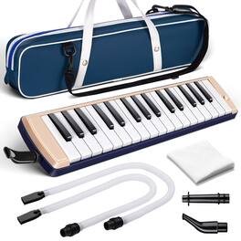 CAHAYA - Melodica Instrument 32 Keys: Double Tubes Mouthpiece Air Piano Keyboard Musical Gift Carrying Bag Blue CY0348