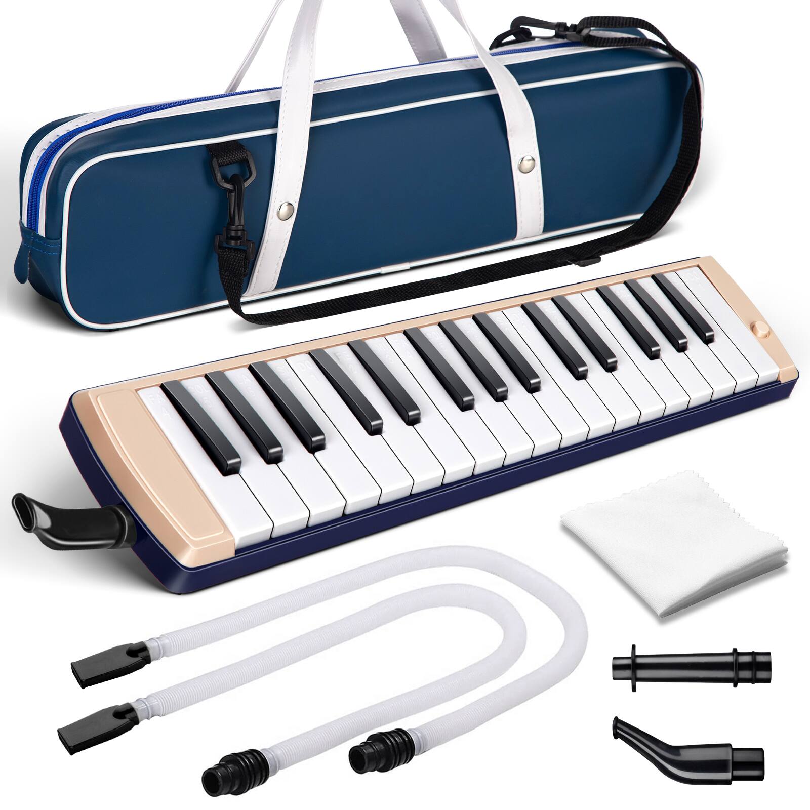 Front. CAHAYA - CAHAYA Melodica Instrument 32 Keys: Double Tubes Mouthpiece Air Piano Keyboard Musical Gift Carrying Bag Blue CY0348.