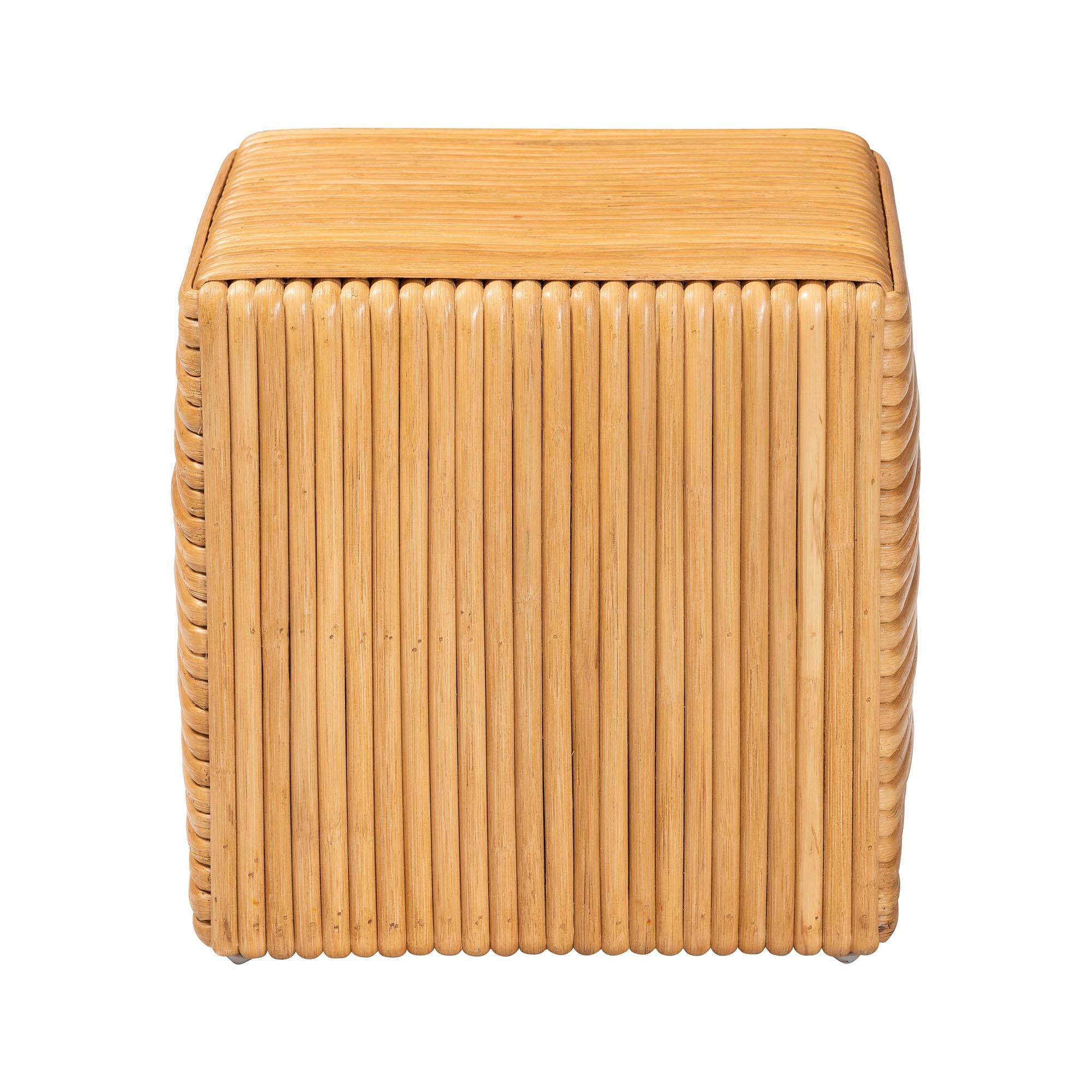 Angle. bali & pari - Karina Bohemian Rattan Footstool - Light Honey.
