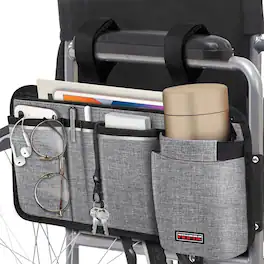 Kitcheniva - Wheelchair Armrest Accessories Pouch Side Storage Bag With Cup Holder - Gray