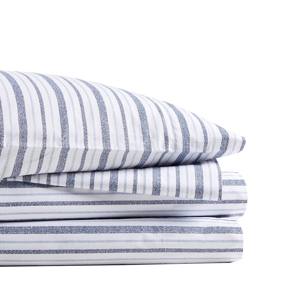Gracie Mills - Esme Breathable Printed Cotton Percale Sheet Set - Blue Stripe - Thumbnail 4