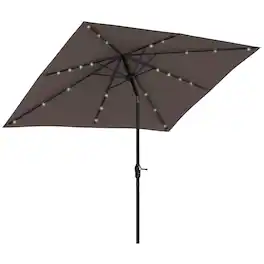 Outsunny - 9' x 7' Solar Umbrella, LED Lighted Patio Umbrella for Table or Base with Tilt & Crank, Outdoor Umbrella for Garden - Tan