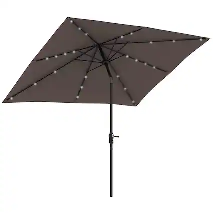 Front. Outsunny - 9' x 7' Solar Umbrella, LED Lighted Patio Umbrella for Table or Base with Tilt & Crank, Outdoor Umbrella for Garden - Tan.