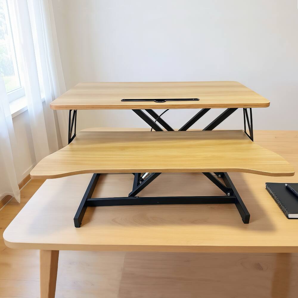 Alt View 3. Loheer - 32 Inch Desk Converter Height Adjustable Sit to Stand Riser Dual Monitor Workstation Wide Keyboard Tray Natural Color - Natural.