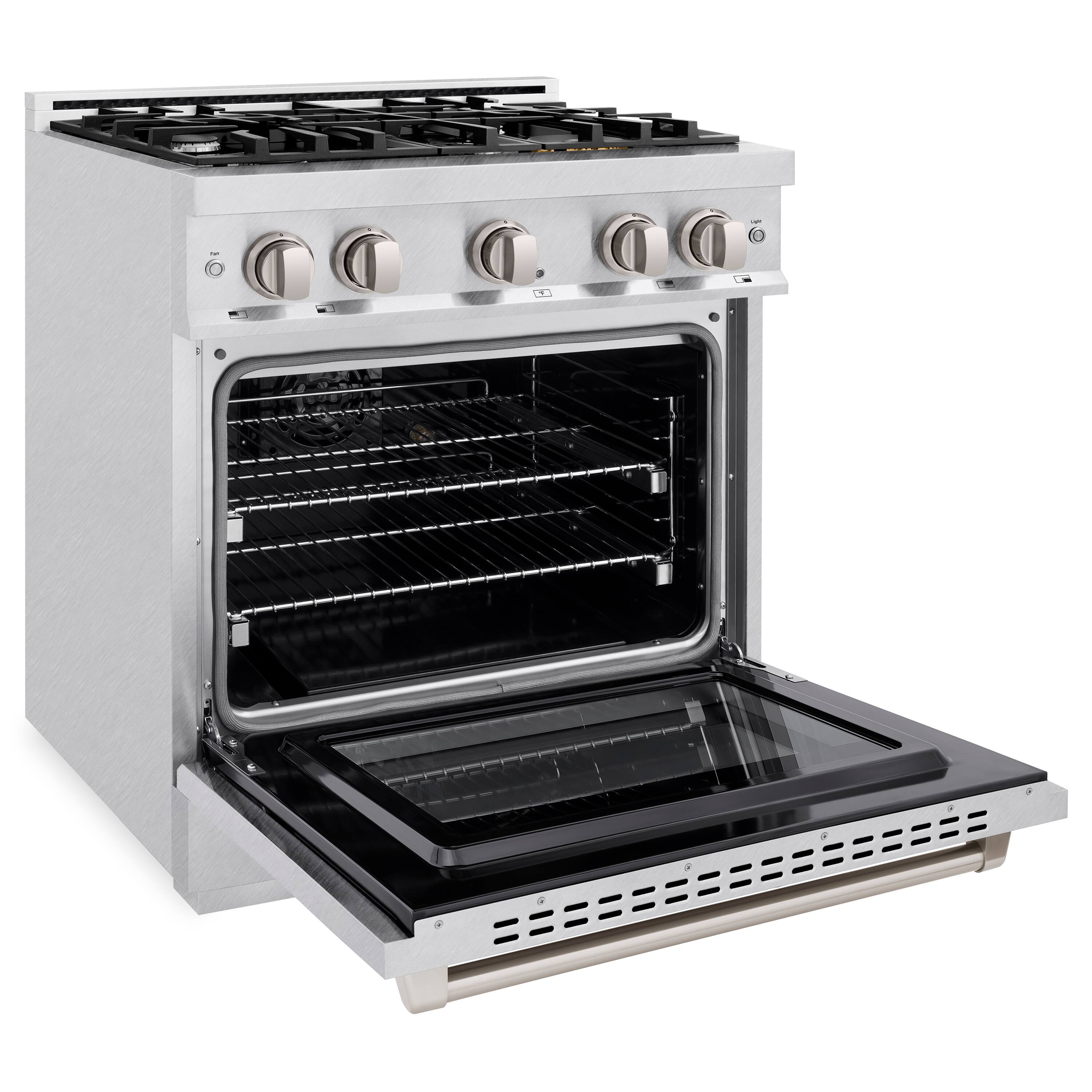 Angle. ZLINE - ZLINE 30 in. Select Dual Fuel Satin Steel Range w/ 4 Burners & Convection Oven (HDRS-30) - Stainless Steel.