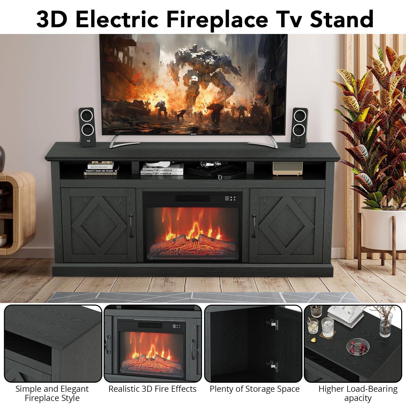 3D Electric Fireplace Tv Stand

- Simple and Elegant Fireplace Style
- Realistic 3D Fire Effects
- Plenty of Storage Space
- Higher Load-Bearing Capacity