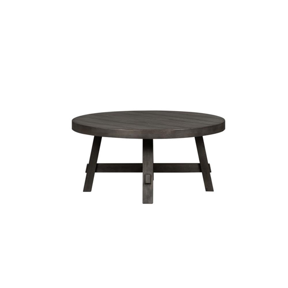 Left. Liberty Furniture Industries - Splay Leg Round Cocktail Table Dusty Charcoal w/ Heavy Distressing - Gray.