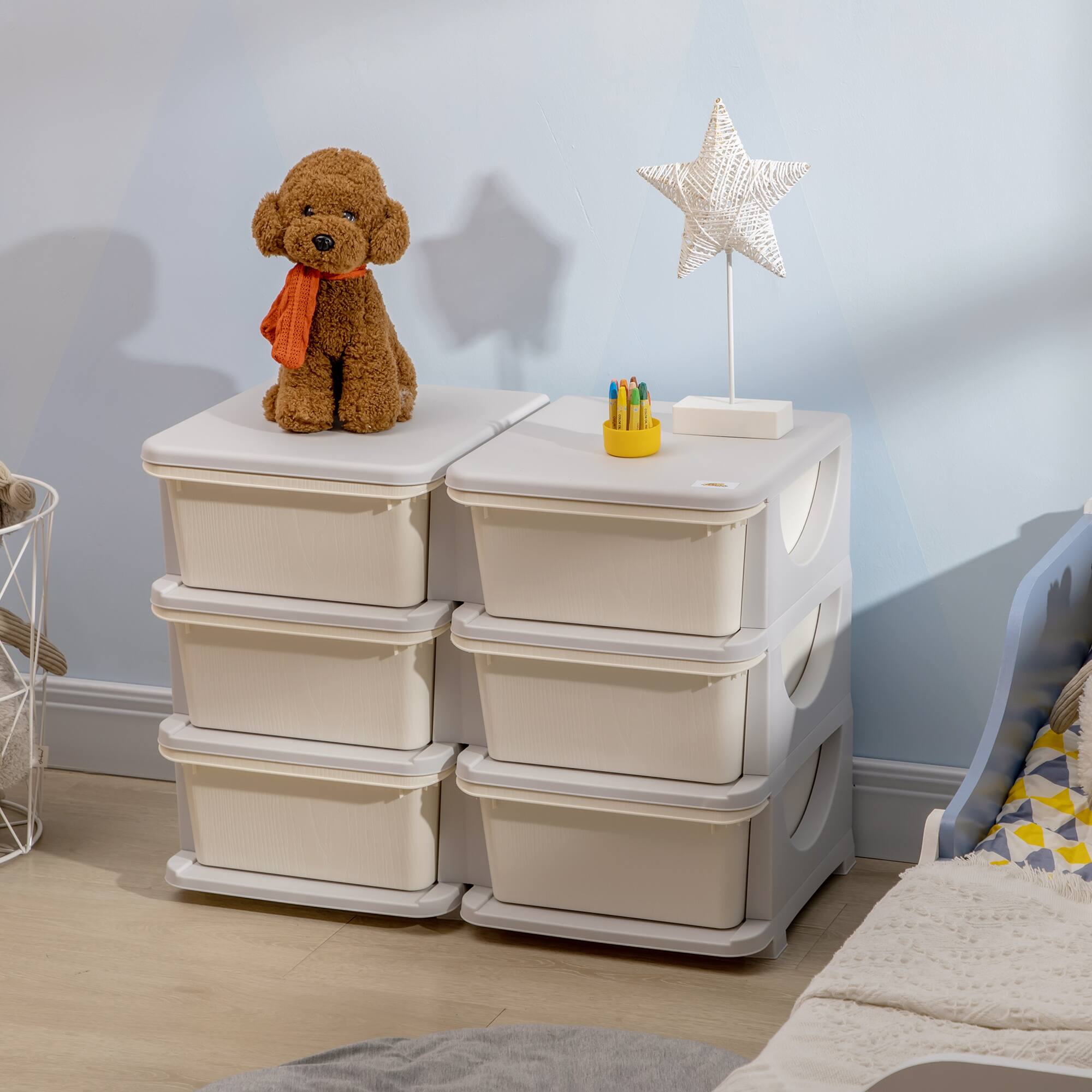 Alt View 7. Ecooso - 3-Tier Kids Toy Storage Organizer, 6 Drawer Plastic Cabinet with Bins for Playroom, Nursery and Kids Bedroom - Cream White.