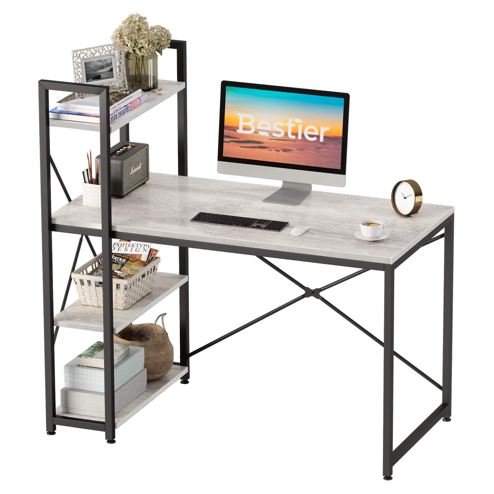 Bestier Inch Small Gaming Computer Desk With Shelves For Home Office Gray Usbbyczus Best T W