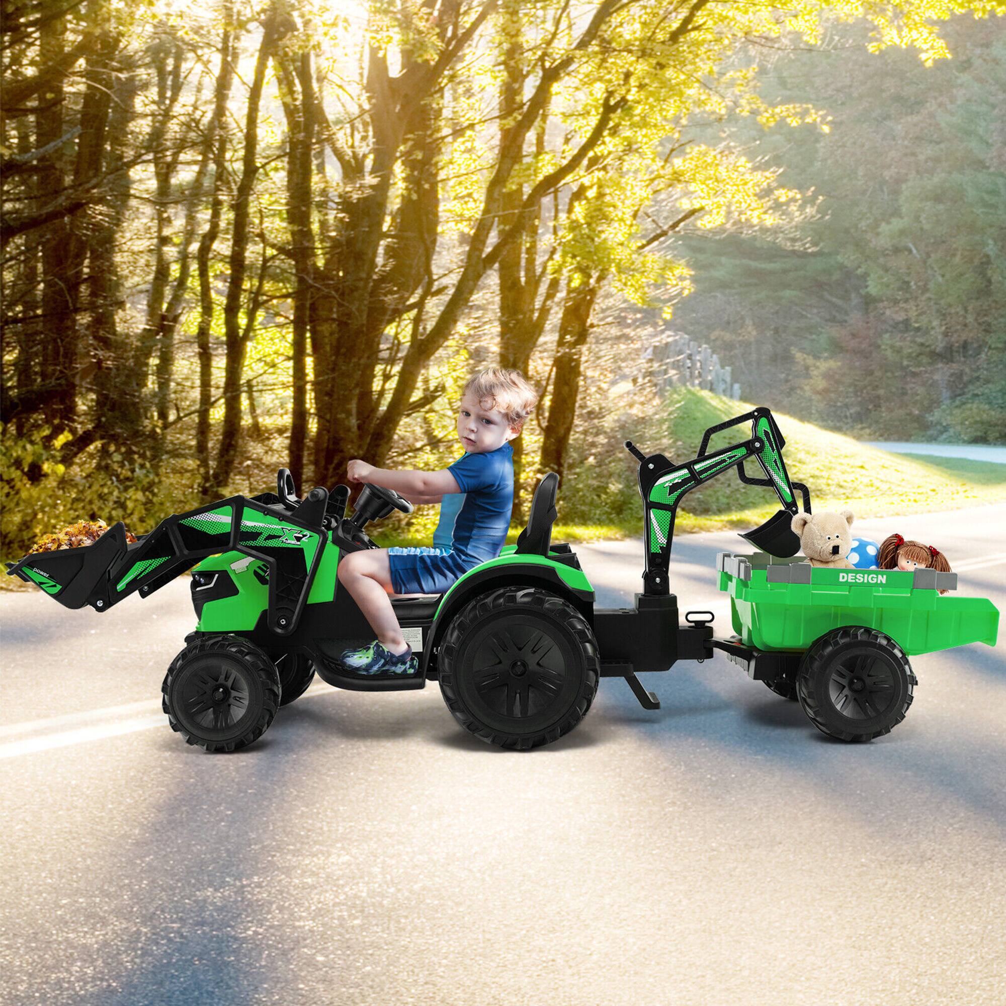 Alt View 1. Costway - Costway 3-in-1 Kids Ride On Excavator Bulldozer 12V Electric Tractor Remote w/ Trailer - Green.