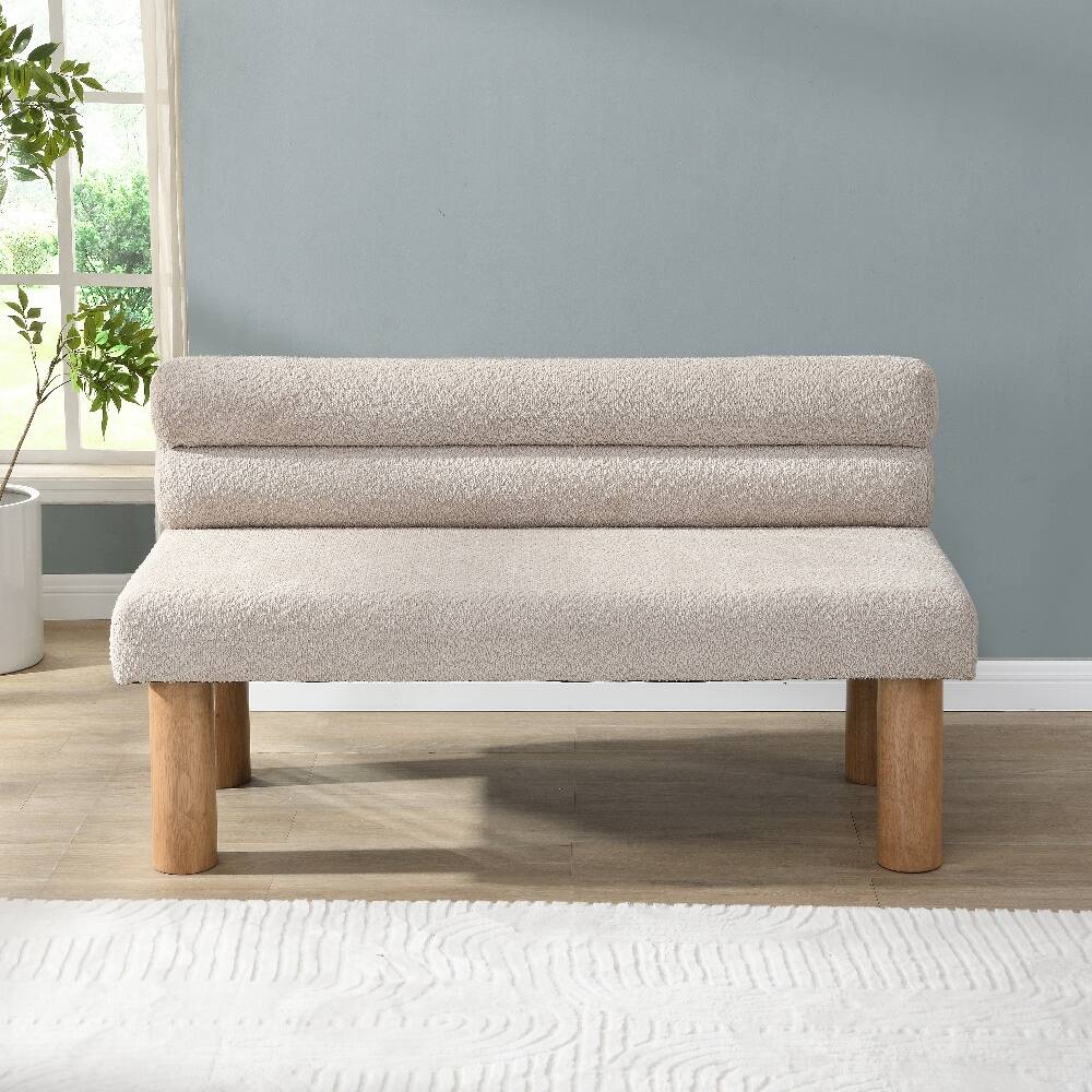 Angle. Ropilly - Ropilly Light Grey Upholstered Dining Bench with Backrest, Space-Saving Entryway and End of Bed Bench, Rubber Wood Legs - Light Grey.