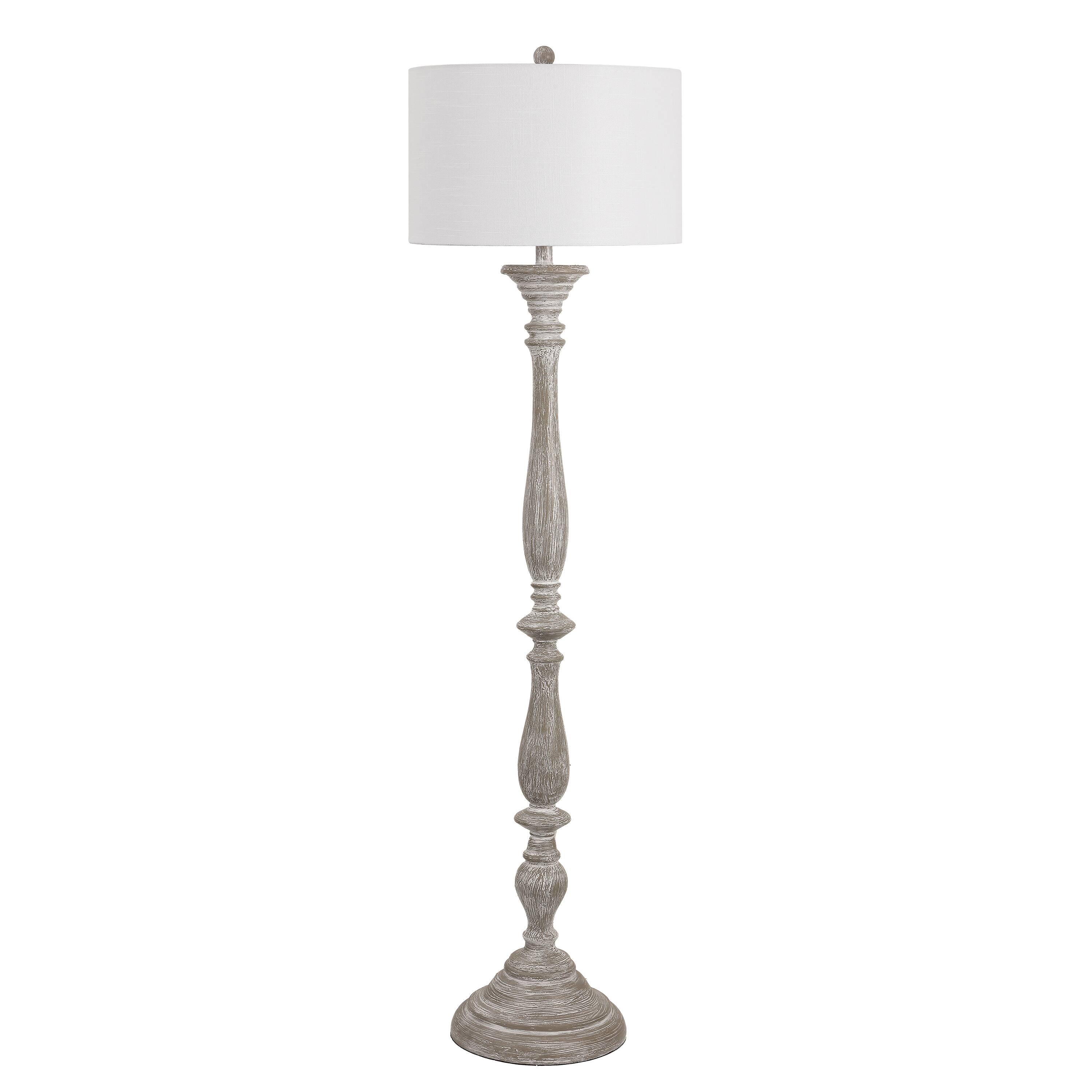Alt View 7. Jonathan Y - Trisha 61.5" French Country Wash White Resin Candlestick Floor Lamp, Shabby Chic for Living Room - Wash White.