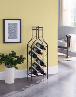 Kings Brand Furniture - 12 Bottles Freestanding Floor Metal Wine Rack Wine Bottle Holders Stands for Home - Dark Gray