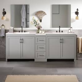 Loheer - 7 ft Double Sink Bathroom Vanity with Quartz Top, Ceramic Basins, Soft Close Storage - Gray