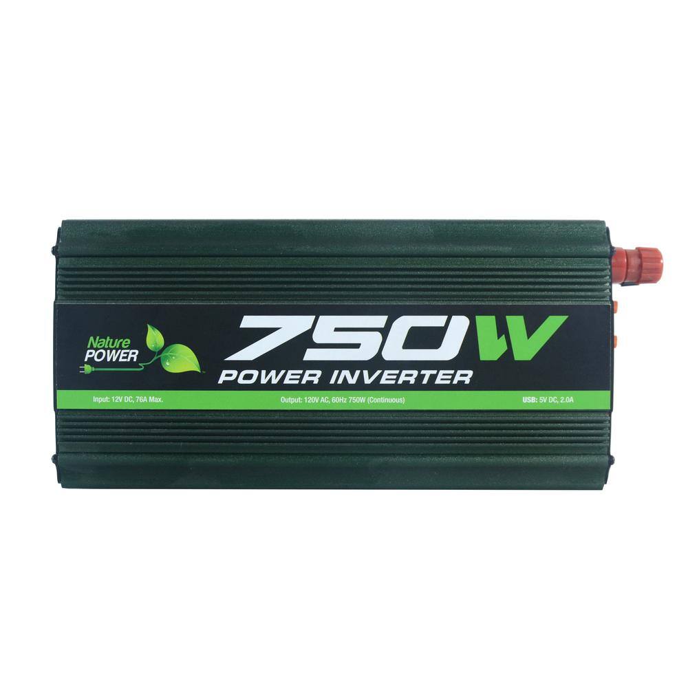 POWER Nature 750W POWER INVERTER  
Input: 12V DC, 7.6A Max.  
Output: 120V AC, 60Hz 750W (Continuous)  
USB: 5V DC, 2.0A