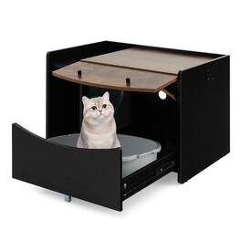 Pefilos - Cat Litter Box Enclosure with Pull-out Drawer-Black, Cat Litter Box Enclosure , Hidden Cat Washroom Furniture, Pet Crate - Brown
