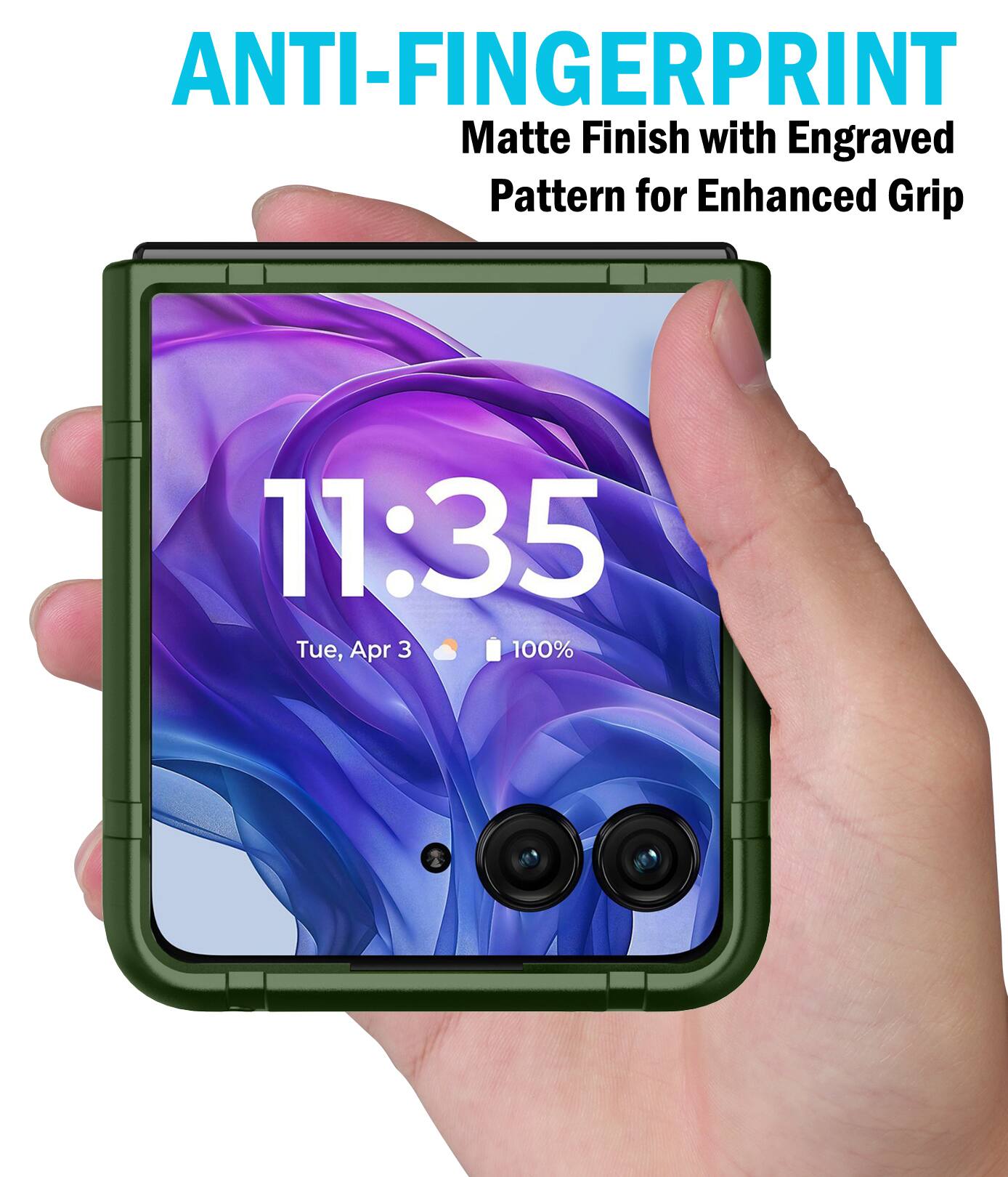 ANTI-FINGERPRINT  
Matte Finish with Engraved Pattern for Enhanced Grip  
11:35  
Tue, Apr 3  
100%