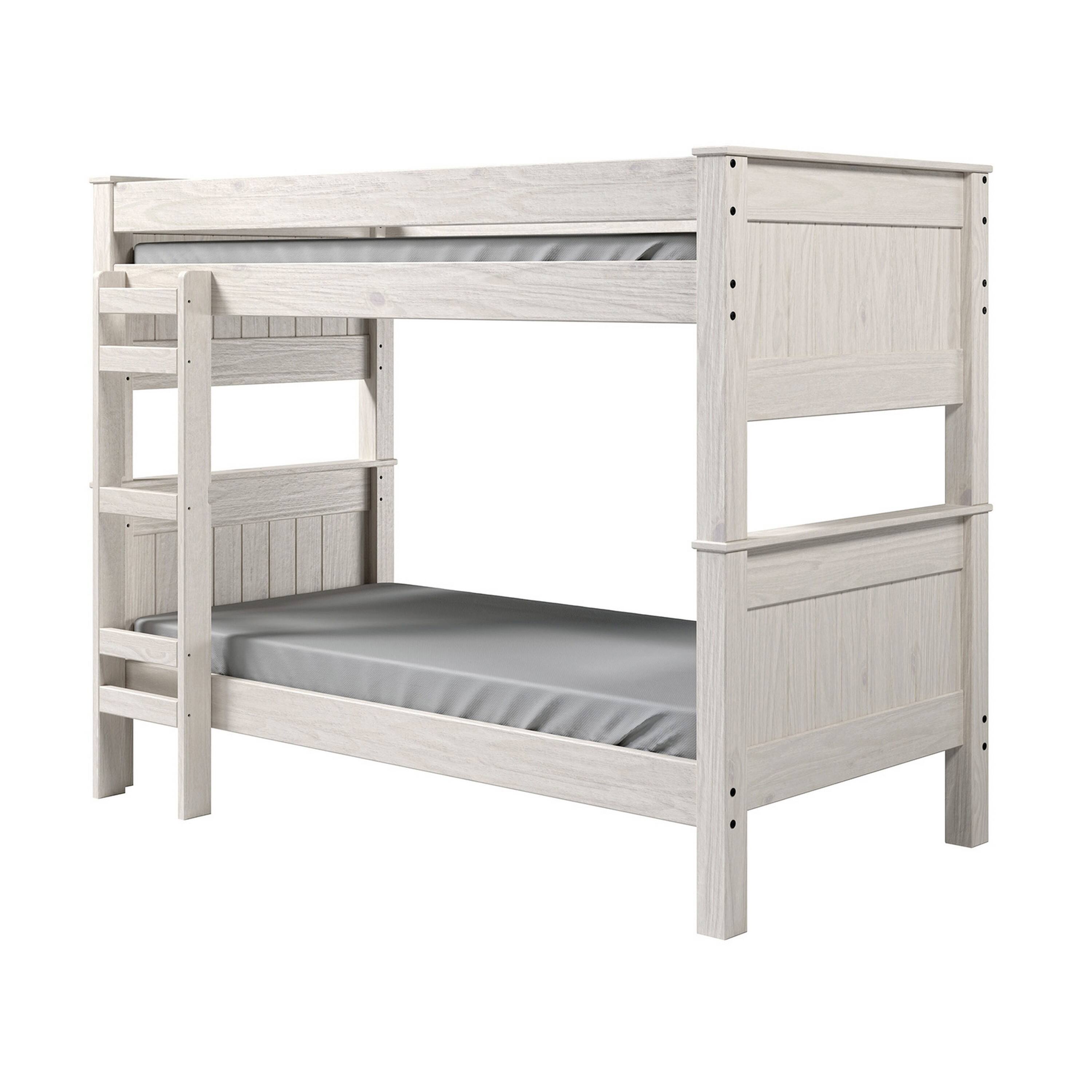 Alt View 1. Manhattan Lane - Twin/Twin Bunk Bed with Ladder, Brazilian Pine, Solid Wood, White - White.