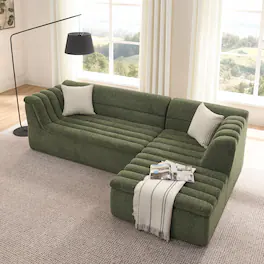Anysun - 106" L-Shape Chenille Modular Sofa with Chaise - Boneless Design, Wave Armrests, No Assembly for Living Room - Green