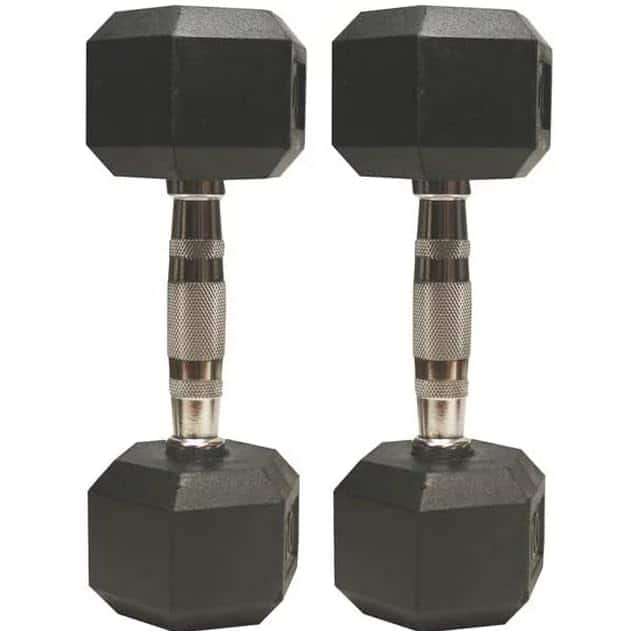 Amber Sporting Goods - Barbell Rubber encased Hex Dumbbell Weights Sold as a Pairs, 50 LB - Black
