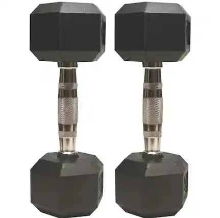 Front. Amber Sporting Goods - Barbell Rubber encased Hex Dumbbell Weights Sold as a Pairs, 20 LB - Black.