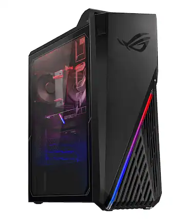 Front. ASUS - ROG Strix GA15 Desktop PC (Ryzen 7 5800X, 32GB, 1TB SSD, RTX 3070, Bluetooth 5.1, Win 11 Pro) - Black.
